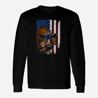 Cow American Flag Farmer Long Sleeve T-Shirt - Thegiftio UK