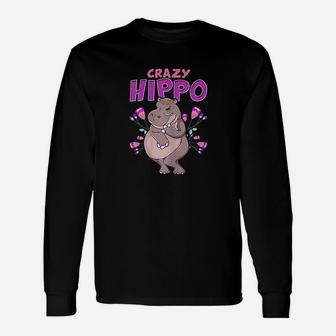 Crazy Hippo Funny Hippopotamus Lover Gift Designs Unisex Long Sleeve | Crazezy