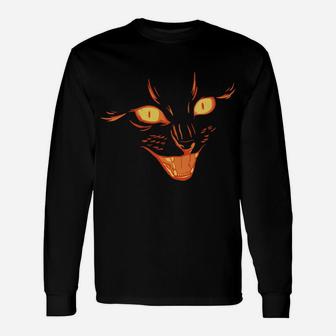 Creepy Cat Face, Vintage Black Cat Lover, Retro Style Cats Sweatshirt Unisex Long Sleeve | Crazezy