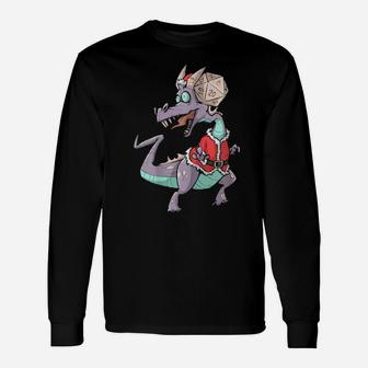 Critical Hit D20 Dice Rpg Meme Pnp Dragon Santa Claus Long Sleeve T-Shirt - Monsterry
