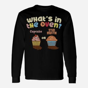 Cupcake Or Stud Muffin Pregnancy Announcement Gender Reveal Unisex Long Sleeve | Crazezy UK