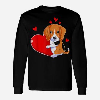 Cute Beagle Valentines Day Holding Heart My Valentine Long Sleeve T-Shirt - Monsterry