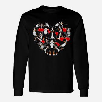 Cute Bernese Mountain Valentine Day Tee Heart Dog Lovers Long Sleeve T-Shirt - Monsterry AU