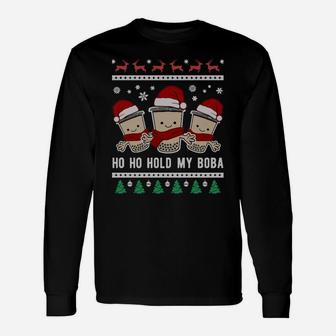 Cute Boba Xmas Hold Bubble Milk Tea Ugly Christmas Sweatshirt Unisex Long Sleeve | Crazezy