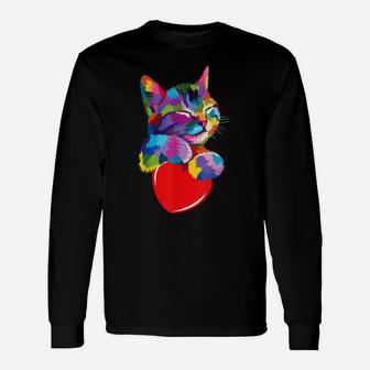 Cute Cat Gift For Kitten Lovers Colorful Art Kitty Adoption Unisex Long Sleeve | Crazezy CA