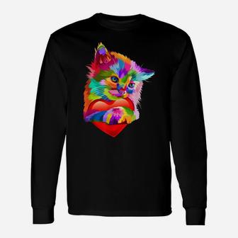 Cute Cat Gift For Kitten Lovers Colorful Art Kitty Adoption Unisex Long Sleeve | Crazezy UK