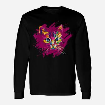 Cute Cat Gift For Kitten Lovers Colorful Art Unisex Long Sleeve | Crazezy AU