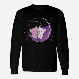 Cute Cats On Purple Moon Kawaii Long Sleeve T-Shirt - Thegiftio UK