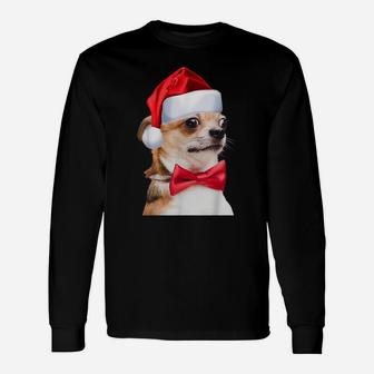 Cute Chihuahua Shirt Santa Hat Image Funny Christmas Gift Unisex Long Sleeve | Crazezy