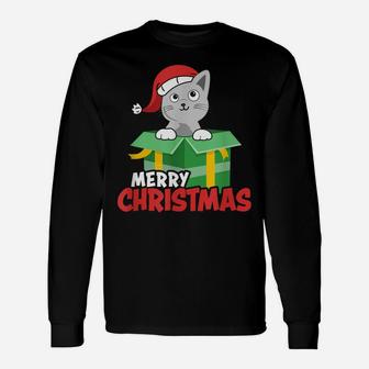Cute Christmas Cat Santa Cat Lovers Merry Xmas Design Unisex Long Sleeve | Crazezy