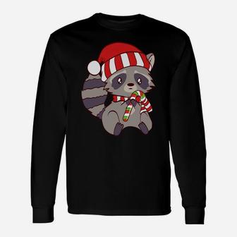 Cute Christmas Raccoon Candy Cane Tees Sweatshirt Unisex Long Sleeve | Crazezy UK