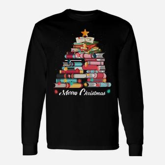 Cute Christmas Tree Books Clothing Book Lover Gifts Holiday Sweatshirt Unisex Long Sleeve | Crazezy