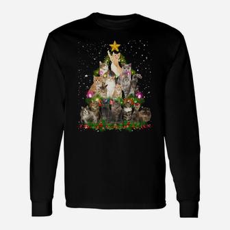 Cute Christmas Tree Cats Deco Lights Funny Cat Xmas Gift Sweatshirt Unisex Long Sleeve | Crazezy CA