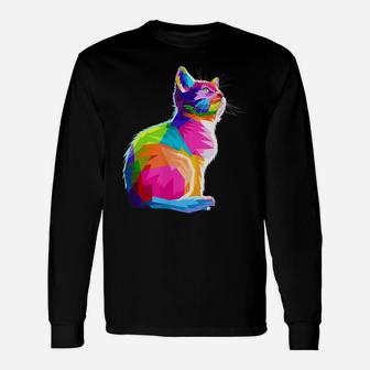 Cute Colorful Cat For Cat Lovers Unisex Long Sleeve | Crazezy