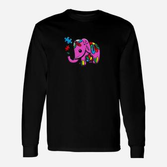 Cute Elephant Mandala Autism Awareness Support Long Sleeve T-Shirt - Monsterry UK