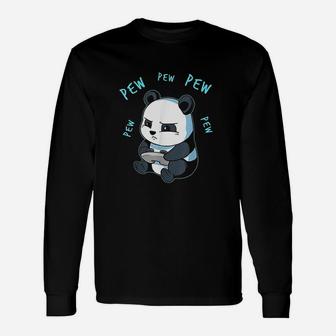 Cute Gaming Panda Pew Video Game Computer Player Unisex Long Sleeve | Crazezy