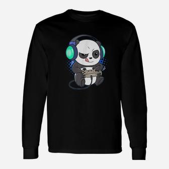 Cute Gaming Panda Video Game Computer Player Videogame Pc Long Sleeve T-Shirt - Thegiftio UK