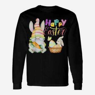 Cute Gnome & Bunny Rabbit Colorful Lettering Happy Easter Unisex Long Sleeve | Crazezy