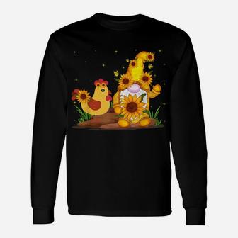 Cute Gnome And Chicken Sunflower Funny Gnome Chicken Farmer Unisex Long Sleeve | Crazezy AU