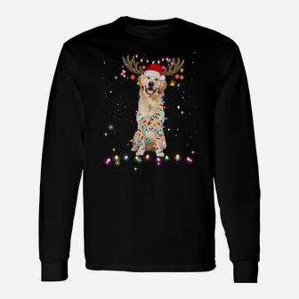 Cute Golden Retriever Christmas Lights Reindeer Pajamas Unisex Long Sleeve | Crazezy