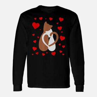 Cute Heart Love Cat Valentines Two Cats Long Sleeve T-Shirt - Monsterry DE