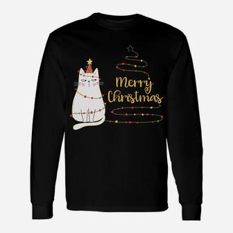 Cute Holiday Cat Tree "Merry Christmas" Cat Lovers Unisex Long Sleeve | Crazezy