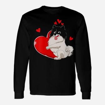Cute Keeshond Valentines Day Holding Heart My Valentine Long Sleeve T-Shirt - Monsterry