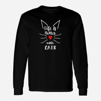 Cute Life Is Better With Cats Shirts For Women Whiskers Ears Long Sleeve T-Shirt - Thegiftio UK