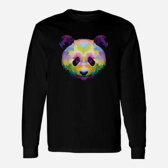 Cute Pandas Head Colorful Artistic Geometric Panda Lover Unisex Long Sleeve | Crazezy DE
