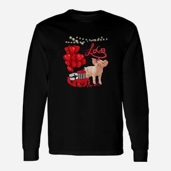 Cute Pig Heart Valentines Day Farm Animal Pig Long Sleeve T-Shirt - Monsterry