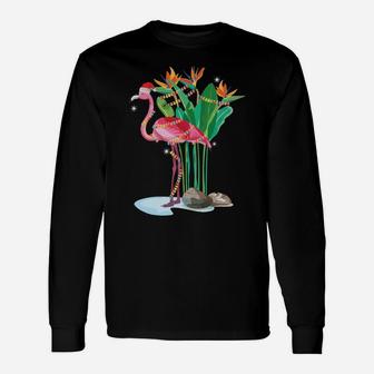 Cute Pink Flamingo Christmas Lights Xmas Tree Gift Sweatshirt Unisex Long Sleeve | Crazezy CA