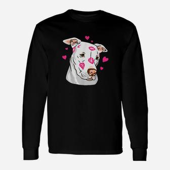 Cute Pitbull Dog Love And Hearts Valentines Day Long Sleeve T-Shirt - Monsterry DE