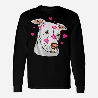 Cute Pitbull Dog Love And Hearts Valentine's Day Shirt Long Sleeve T-Shirt - Monsterry DE