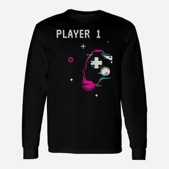 Cute Player 1 Player 2 Matching Couple Tshirt Gamer Unisex Long Sleeve | Crazezy