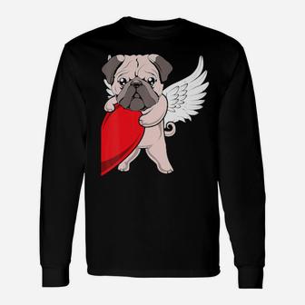 Cute Pug Dog Heart Love Pugs Valentine's Day Couples Long Sleeve T-Shirt - Monsterry AU