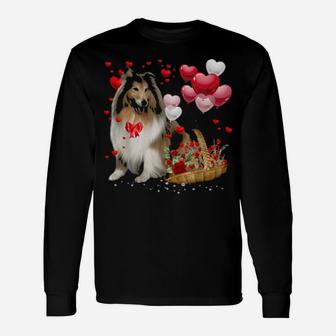 Cute Rough Collie Balloon Heart Valentine's Day Valentine Long Sleeve T-Shirt - Monsterry
