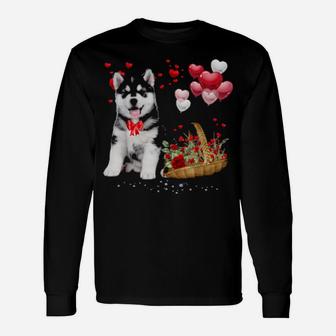 Cute Siberian Husky Balloon Heart Valentine's Day Valentine Long Sleeve T-Shirt - Monsterry UK