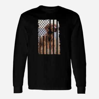 Cute Vizsla Dog Picture Funny Puppy American Us Flag Gift Unisex Long Sleeve | Crazezy AU