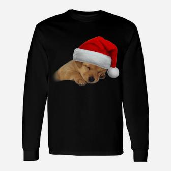 Cute Yellow Lab Puppy Shirt Dog Santa Hat Christmas Gift Unisex Long Sleeve | Crazezy