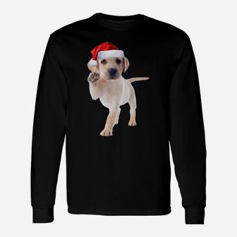 Cute Yellow Lab Puppy Shirt Santa Hat Funny Christmas Gift Unisex Long Sleeve | Crazezy