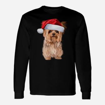 Cute Yorkshire Terrier Santa Hat Yorkie Puppy Christmas Gift Sweatshirt Unisex Long Sleeve | Crazezy