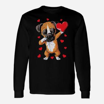 Dabbing Boxer Valentines Day Dog Lover Heart Long Sleeve T-Shirt - Monsterry