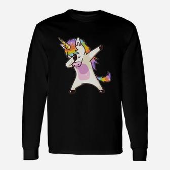 Dabbing Einhorn Langarmshirts, Lustiges Tanz-Design für Einhornfans - Seseable