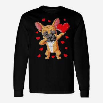 Dabbing French Bulldog Valentines Day Dog Heart Long Sleeve T-Shirt - Monsterry
