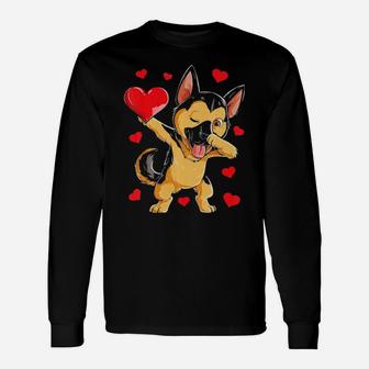 Dabbing German Shepherd Valentines Day Dog Heart Long Sleeve T-Shirt - Monsterry UK
