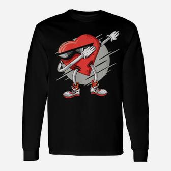 Dabbing Love Heart Valentines Day Cute Long Sleeve T-Shirt - Monsterry