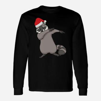 Dabbing Raccoon With Santa Claus Hat Christmas Dab Dance Unisex Long Sleeve | Crazezy