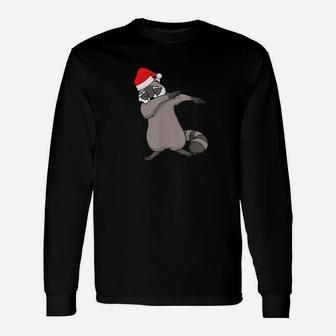 Dabbing Raccoon With Santa Claus Hat Unisex Long Sleeve | Crazezy