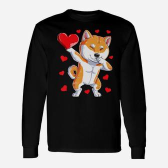 Dabbing Shiba Inu Heart Valentines Day Men Women Dog Lover Long Sleeve T-Shirt - Monsterry DE