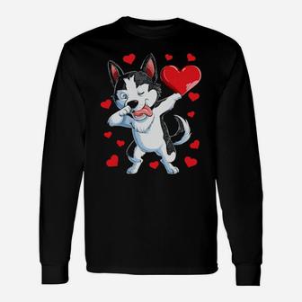 Dabbing Siberian Husky Heart Valentines Day Dog Long Sleeve T-Shirt - Monsterry DE
